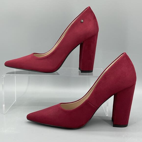 NEW French Connection Women’s Kelsey Block Heel Pumps Burgundy Size 7M - Picture 2 of 10